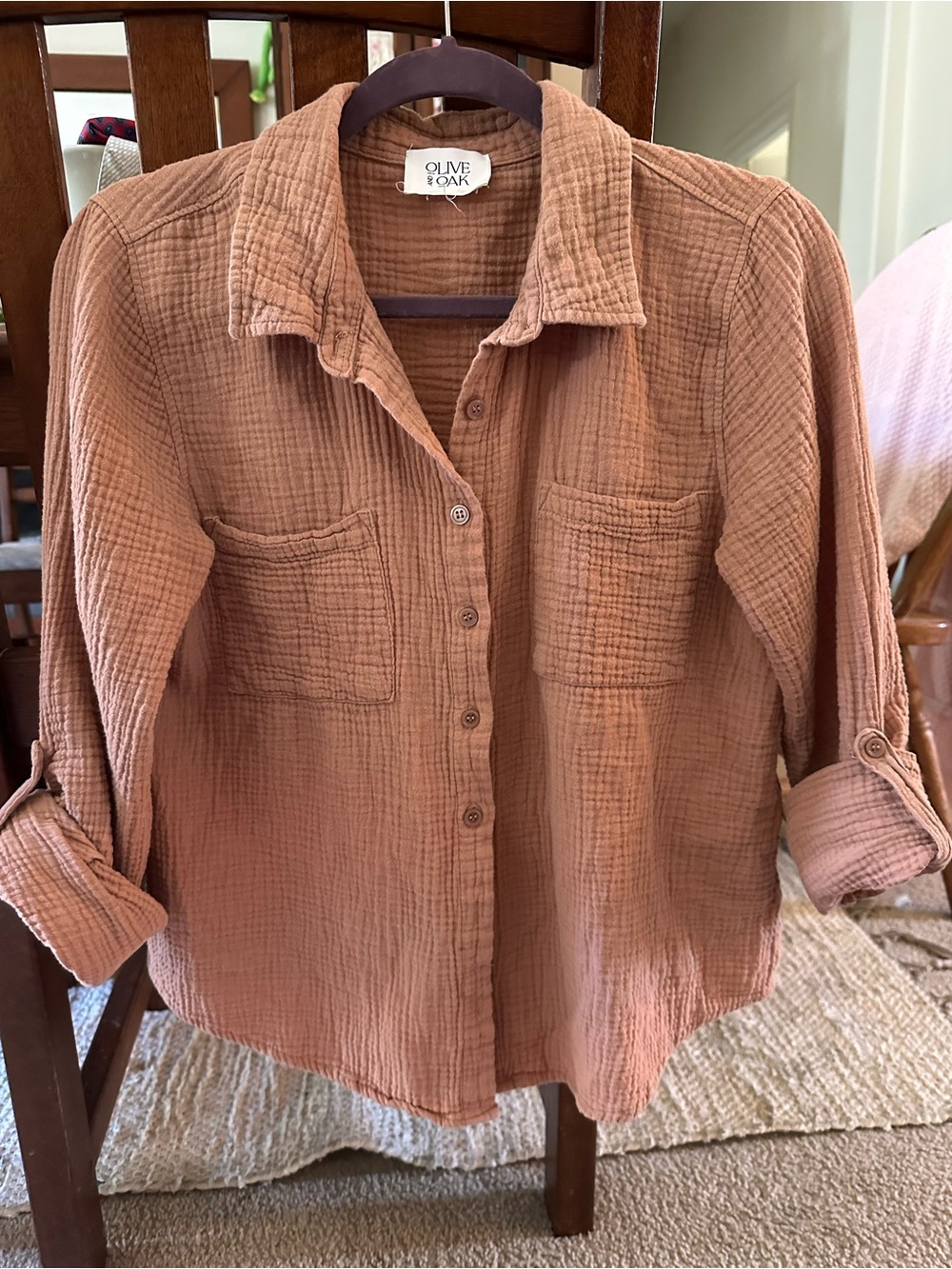 Olive & Oak Women's Button-Down Gauze Shirt - Terracotta Rust